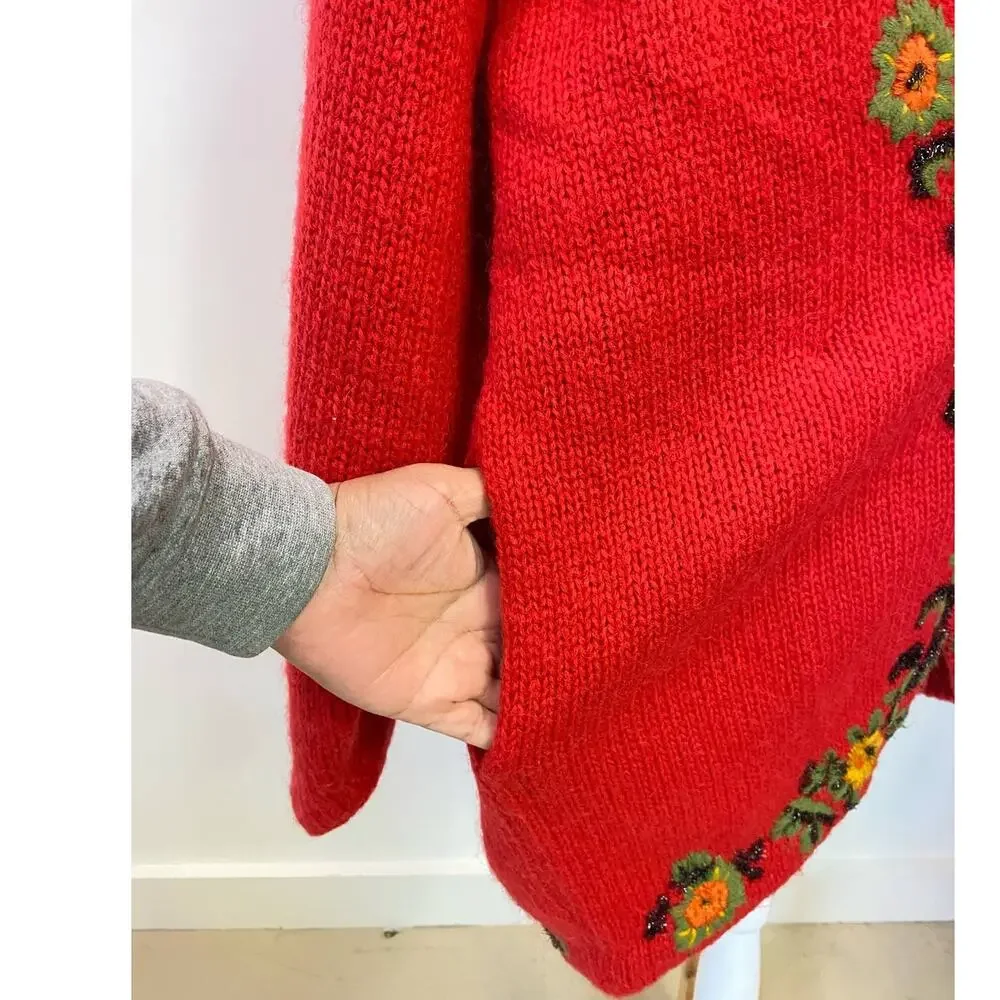 VTG Cervelle Red Bulky, Chunky, Shawl Collar Cardigan, Puff Sleeves, Wool  Med - Picture 6 of 8